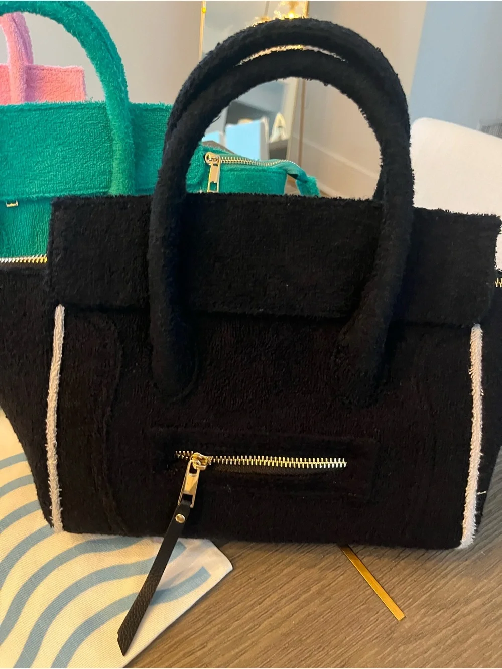 New Celine terry cloth Structured Tote Bag with Gold Hardware